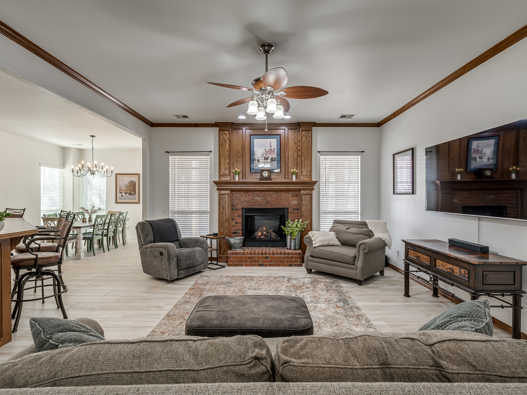Open Concept Living area with Gas Log Fireplace