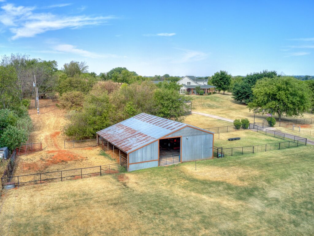 Westerly Aerial View of Barn and Corrals on either Sides